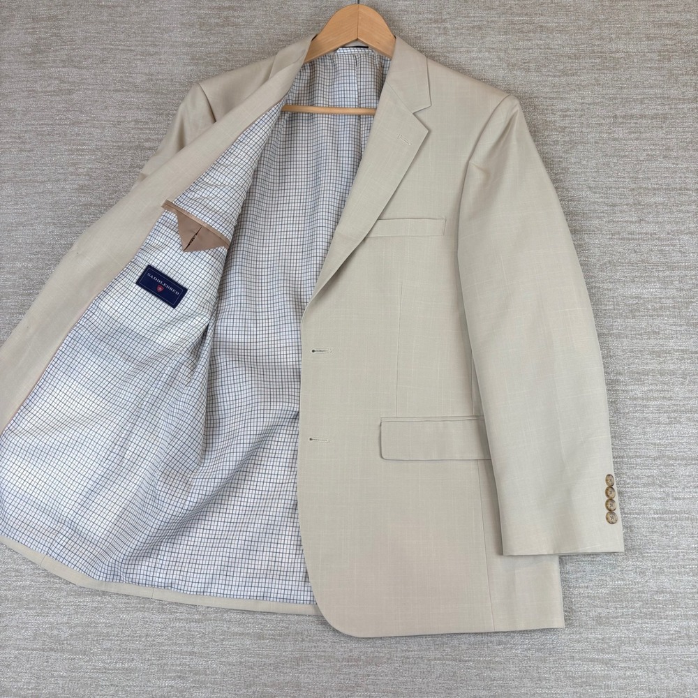 Saddlebred Sport Coat Mens 40R Tan Two Button Solid Blazer EUC Classic Career